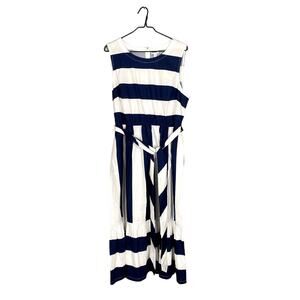J.Crew Dress Size 16 Blue White Midi Stripe Sleeveless Cotton Pockets CA438 NWT